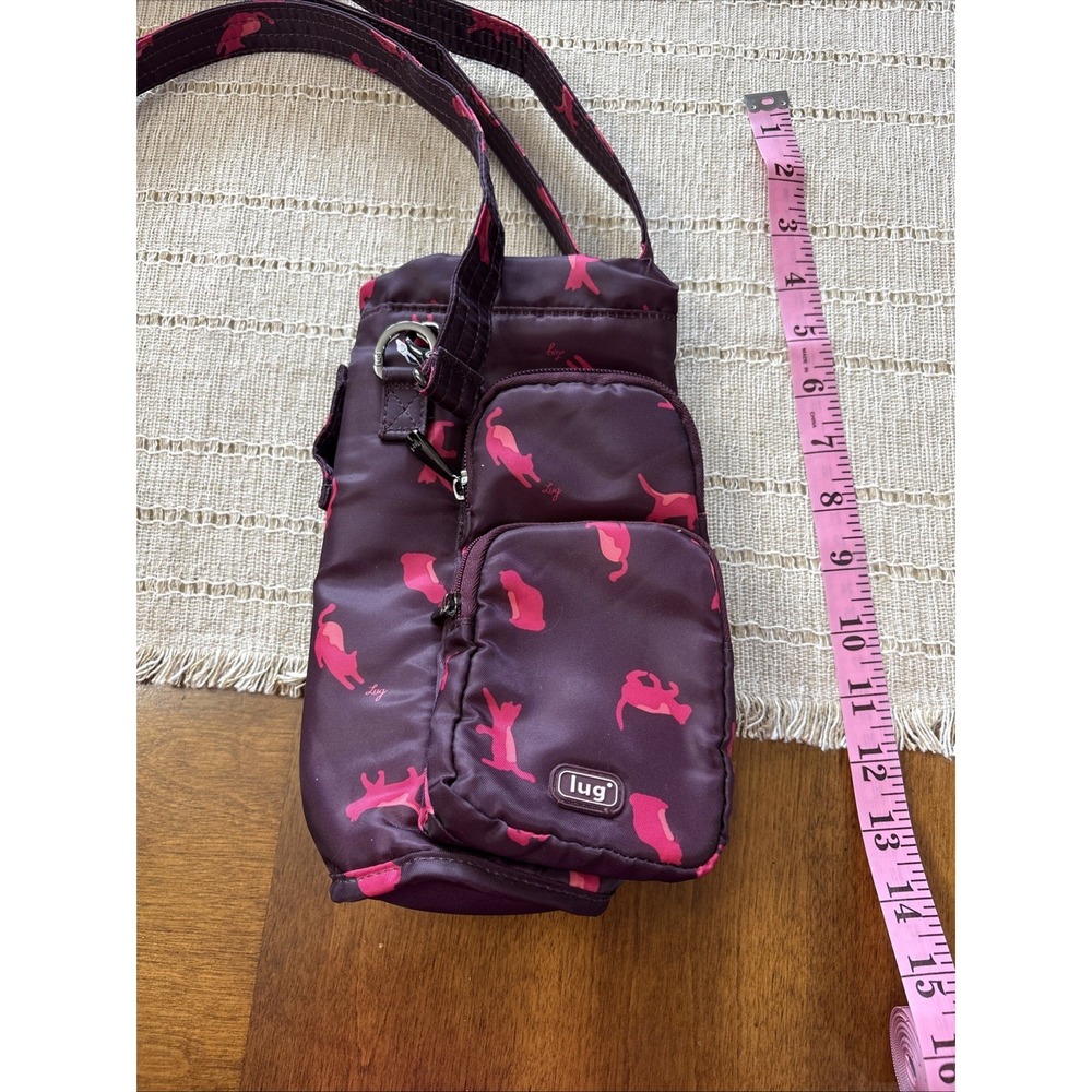 Lug Huggie Cats Orchid Print Insulated Water Bottle Crossbody Bag Travel Hiking
